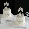 2026 Decoración de Pastel Corona de Cristal para el Día de la Madre Adorno Corazón de Diamante Mamá Decoración con Lazo Plateado Inserto