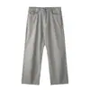 Calça Casual de Sarja Pura de Algodão Estilo Japonês Solta Levemente Flare Simples Solta Marca Tendência Cor Sólida Minimalista Cargo Perna Larga