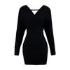 Estilo Maduro Deseo Puro Sexy Cuello en V Profundo Manga Larga Falda de Punto Otoño Nuevo Cintura Adelgazante Look Suéter Jersey Falda Corta para Mujer