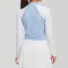 Traje de golf de manga larga con cuello semi-alto de bloques de color, fino, transpirable, para verano, running, curva, alta elasticidad para mujer, deportes al aire libre