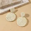 Pendientes Populares de Paja Transfronterizos Pendientes Tejidos a Mano de Bambú Ratán Pendientes Exagerados Retro de Concha para Viajes de Verano en la Playa