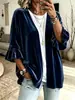 Cardigan de Veludo Dourado Outono 2026 Europeu e Americano Feminino Solto Gola V Babado Manga Média Roupa Exterior Casual Top Plissado Feminino