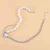 Estilo Japonés y Coreano ins Moda Hada Perla de Imitación Collar de Corazón Temperamento Sencillo Estilo Frío Costura Asimétrica Cadena para la Clavícula