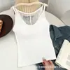 Blusa de manga longa em algodão puro, estilo coreano moderno, versátil e modeladora, com bojos embutidos, costas em renda e design de regata