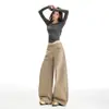 25 Nuevos Estilos de Otoño e Invierno, Tela Lavada, Cintura Alta, Diseño Adelgazante, Pantalones Casuales Sueltos de Pierna Ancha para Mujer