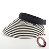 Sombrero de Sol Estilo Diadema Abierto para Mujer, Sombrero de Sol de Ala Ancha para Verano, Protección UV, Sombrero de Sol Rayado Plegable