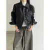 Chaqueta de Cuero PU con Solapa Clásica LUXI para Mujer, Otoño 26, Shorts Retro, Abrigo de Cuero para Motocicleta de un Solo Botón 99046