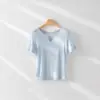 Camiseta de Manga Corta para Mujer Primavera/Verano 2026 de Lana Tencel, Cuello Pequeño, Corte Entallado, Ligera, Tratamiento Antibacteriano 5A