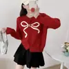Cárdigan Chaqueta de Punto Jacquard con Cuello Redondo y Lazo Dulce de Color Contrastante que Reduce la Edad para Mujer de Dongdaemun, Corea del Sur