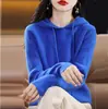 Nova blusa de moletom com capuz feminina para outono e inverno, com corte solto, design simples e casual, tricotada no estilo coreano, suéter espesso