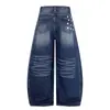 Jeans de Cintura Alta Estilo High Street Americano com Estampa de Estrela e Barra Curva para Homens, Novo Modelo de Primavera, Calça Longa Casual Solta com Textura de Bambu Desgastada para Mulheres