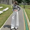Calça Jeans Branca de Cintura Alta com Pregas e Pernas Largas para Mulheres, Novo Estilo Outono 2026, Calça Reta Casual Estilo Solto Preguiçoso