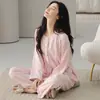 Pijama de algodón elástico jacquard de doble cara para mujer, cárdigan de primavera y otoño, manga larga, cómodo, se puede usar afuera, conjunto casual para el hogar