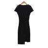 4815-25 Nuevo Estilo de Verano Americano Estilo Lujuria Pura Plisado Patchwork Cintura Slim Sexy Abertura Cadera Vestido