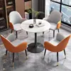 Mesa de negociación de tablero de roca y combinación de sillas, silla de cuero con garra de gato, mesa de recepción de negocios, mesa redonda pequeña, mesa de café de ocio para balcón, mesa de comedor de lujo ligero