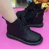 Botines Casuales Cortos Otoño e Invierno 2026, Zapatos Retro Tipo Mamá de Suela Suave, Botas con Cordones de Punta Redonda Forradas de Felpa, Botas Cómodas Martin de Suela Plana