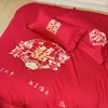 2026 Nuevo Juego de Cama Rojo para Boda de Cuatro Piezas Funda de Edredón Festiva para Boda Sábana Bajera Ropa de Cama para Celebración de Recién Casados Faldón de Cama