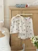 87111 Pijama de Niña 2026 Verano Nuevo Algodón Gasa Transpirable Ropa de Casa Infantil Conjunto de Dos Piezas con Chaleco y Pantalón Largo Dibujos Animados