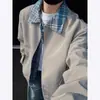 Chaqueta de cuadros con solapa de dos piezas falsas para hombre, primavera y otoño, nueva, holgada, exterior, patchwork, cuello, juvenil, moderna, casual, top