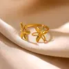 Moda Europea y Americana Estilo Ins Anillo Hueco Geométrico de Acero Inoxidable Anillo Cuadrado de Acero de Titanio Chapado en Oro de 18K Venta al por Mayor de Fábrica