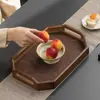 Bandeja de té casera para teteras, tazas de té, frutas, plato de postre de alta gama, posavasos tejido de bambú con asa octogonal