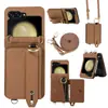 Adecuado para Samsung Z Flip7 Funda de Teléfono con Tarjetero, Z Flip6 Correa de Muñeca Cruzada Soporte Funda Protectora Plegable