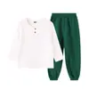 Conjunto de verão para bebês: algodão plissado, respirável, camiseta de manga comprida color-blocking e calça jogger conjunto de duas peças para meninos e meninas, fresco e à prova de mosquitos