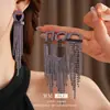 Pendientes de Plata Estilo Europeo y Americano con Círculos Incrustados de Diamantes y Borlas, Sensación de Lujo Ligero y Gama Alta, Pendientes Exagerados de Nicho con un Diseño Único