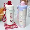 Taza de Hielo con Bola Flotante, Taza Termo de Acero Inoxidable de Doble Capa de Aspecto Elegante, Taza Portátil con Cuerda y Popote, Vaso Lindo con Animales
