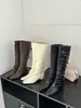 Botas Longas Quadradas de Bico Reto e Cano Reto Vintage 2026 Outono/Inverno Estilo Europeu e Americano Botas Longas Franzidas que Aumentam a Altura