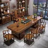 Juego de Mesa de Té Grande y Sillas de Madera Maciza, Una Mesa y Cinco Sillas, Madera Natural, Estilo Chino Nuevo, Mesa de Té para el Hogar, Estación de Preparación de Té para Oficina, Todo en Uno
