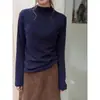 Camisa básica Goming estilo coreano com gola semi-alta e forro de fleece para mulheres, outono Guangzhou Treze Camiseta de manga comprida N741C