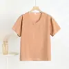 Camiseta de Manga Corta con Cuello en V y Estampado Floral de Algodón y Seda, Nueva de Verano 2025, Suelta Casual para Casa