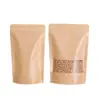 Saco de Alimentos Atacado Saco de Papel Kraft com Janela Autossustentável Saco com Selo Zíper Chá Nozes Saco Ziplock Saco de Embalagem Selado