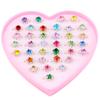 Juego de Anillos para Niñas con Pedrería Exquisitos Anillos para Dedos de Niña Caja de Corazón Ajustable Set de 36 Piezas Anillos de Pedrería de Amor