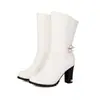 Botas de moda novas para 2026, de cano médio, transfronteiriças, com fivela de cinto, bico redondo, salto grosso, botas femininas de salto alto, botas de cano médio, tamanhos grandes, para AliExpress