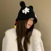 Gorro de Pescador Tejido Rojo Lindo de Dibujos Animados para Mujer en Otoño e Invierno, Cara Pequeña, Protección Cálida para los Oídos, Gorro de Lana