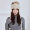 Lujo Ligero Invierno 100 Cachemira Tejido Sombrero Estilo Coreano Bolsa para Orejas Bola de Pelo Sombrero Protección para Orejas Engrosada Bola de Pelo Sombrero Cálido Venta al por Mayor