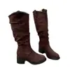 Botas altas da moda, emagrecedoras e longas para mulheres, com aumento interno de altura, saltos grossos estilo western, botas longas 2026 Rad, design plissado