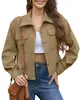 Amazon 2026 Moda Casual Feminina Europeia e Americana Jaqueta Cropped Curta de Veludo Cotelê com Botões Top
