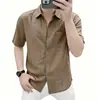 Camisa de manga corta para hombre de comercio exterior, modelo nuevo 2026, camisa estilo old money, lino sintético, transpirable, fresca, holgada, camisa casual para hombre