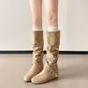 Botas de tacón alto y medio con plataforma para mujer talla grande, adelgazantes para piernas gruesas, botas largas hasta la rodilla, botas vaqueras estilo western, botas de montar