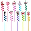 Nuevos accesorios de pajitas en espiral para fiestas de boda Accesorios decorativos de PVC Pajitas de dibujos animados reutilizables para bricolaje