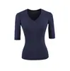 Camiseta Ajustada de Manga Media con Cuello en V para Mujer, Camiseta Básica Ajustada de Verano para Ceñir la Cintura, Estilo Pura Pasión para Mostrar la Figura y la Elegancia