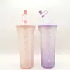 Taza de PP personalizada con popote para bebidas frías, vaso de plástico para jugos de 650 ml, taza creativa para el desayuno con leche que se puede calentar