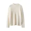 Suéter Nuevo Estilo Holgado Cálido Seda de Morera Cachemira Simple Tejido Jersey Suéter para Mujer Cuello Medio Alto Color Sólido Básico