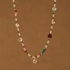 Nuevo collar de piedra cuadrada colorida de estilo artístico y relajado, cadena para la clavícula de tono marrón vintage desgastado con ágata roja que realza el cutis
