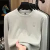 Camiseta Masculina de Lyocell com Gola Redonda e Mangas Longas, Nova Coleção Primavera/Outono 2026, Moletom Casual de Cor Sólida de Alta Qualidade para Camada Base
