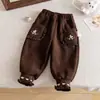 Pantalones de Forro Polar para Niña Otoño Invierno Ropa Exterior Niña Pequeña Bordado Elegante Pantalones de Pana Estilo Coreano Pantalones Deportivos Gruesos para Niños