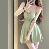 Maiô com Alças Ajustáveis, Conjunto de Duas Peças, Verde Abacate, Novo Estilo Feminino, Maiô Conservador Modelador para Águas Termais